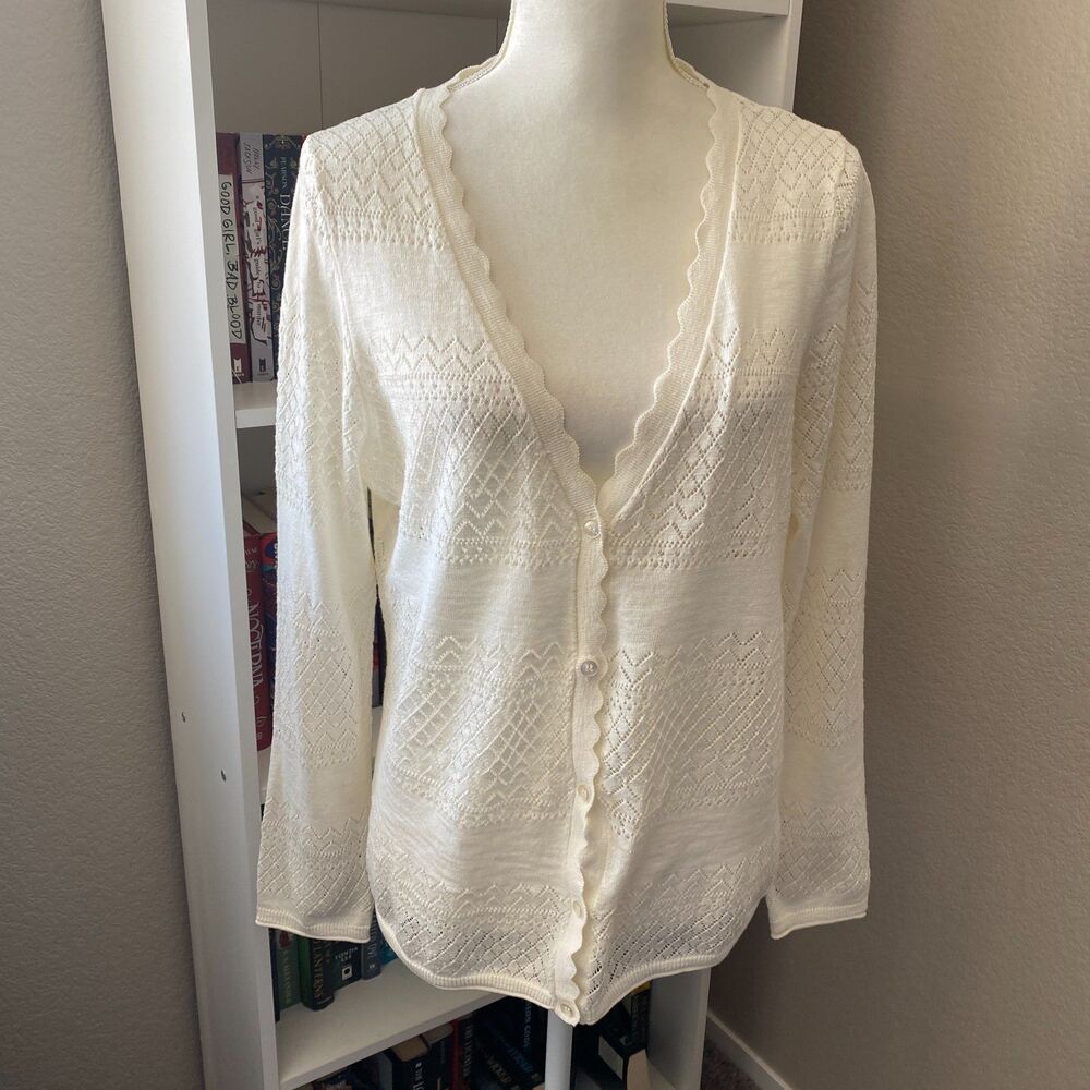 Frye Pointelle Cream Pattern Button Closures Long… - image 5